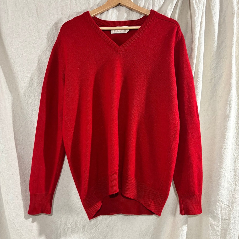 Royal Pringle Vintage 80s Red Cashmere V-Neck Sweater Mens Medium Made Scotland